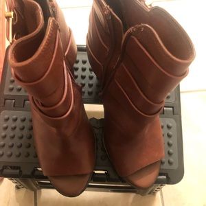 Brown peep toe ankle bootie